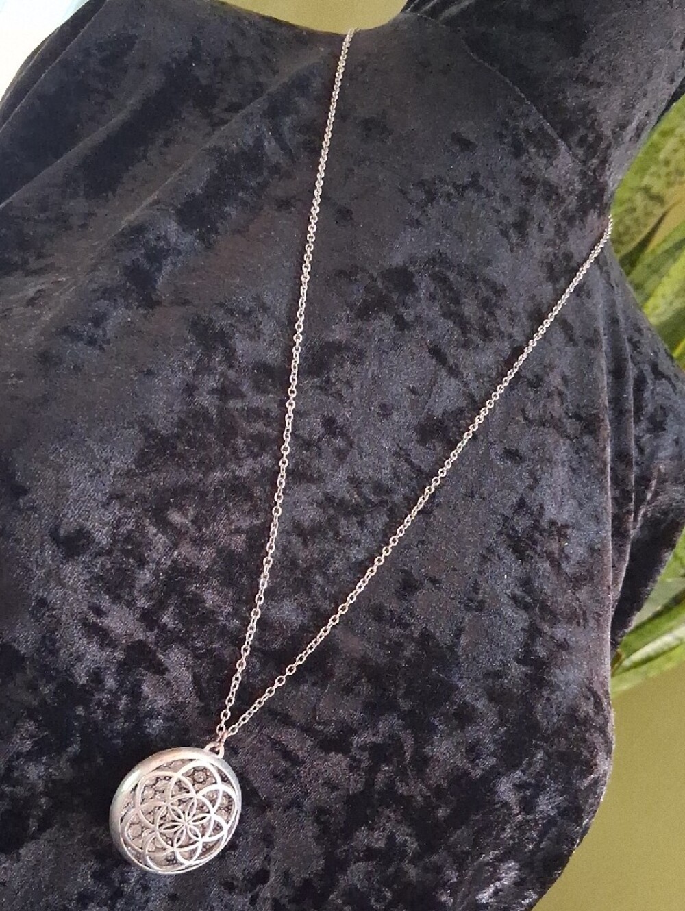 Silver Floral Medallion Pendant Necklace - Women Jewelry 28 In L. - Picture 8 of 8
